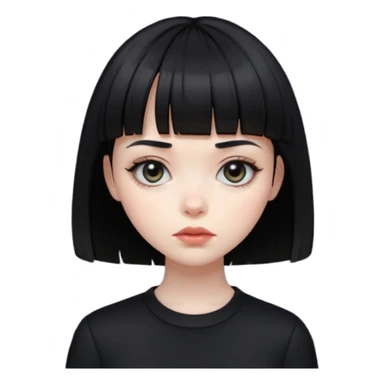 create an image of a girl with short hair and bangs, wearing black clothes deducing that she is a vampire sticker