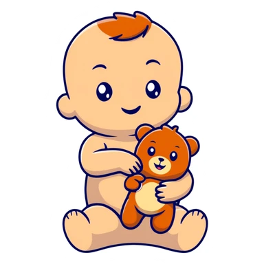 happy baby holding a teddy bear sticker