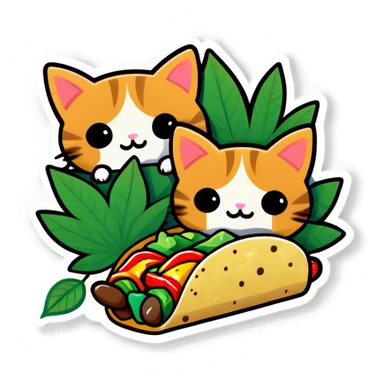 Cannabis leaf kawaii style and kittens eating tacos kawaii style  sticker