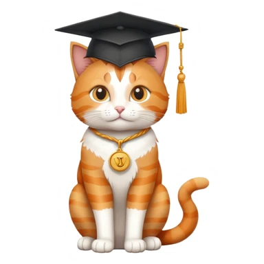cat sitting, graduation cap on head, scales of justice in front sticker