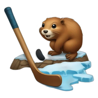 beaver with ice hockey stick sticker