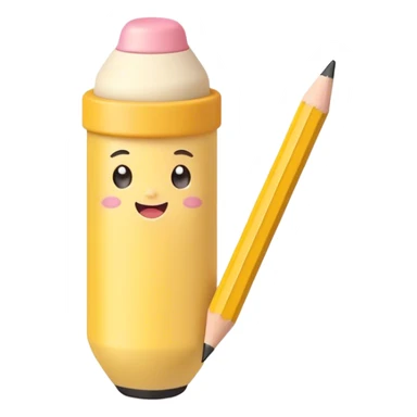 Cute Kawaii Fat Pencil, round and chunky, soft pastel yellow with a cute eraser cap, tiny winking face, glowing highlights, cheerful and ready for doodles! sticker