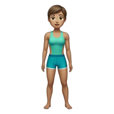 woman with muscles,short hair,tired eyes,brown hair, tight swimming trunks sticker