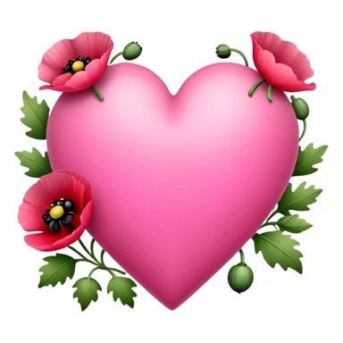 pink heart with poppies and ladybugs inside sticker