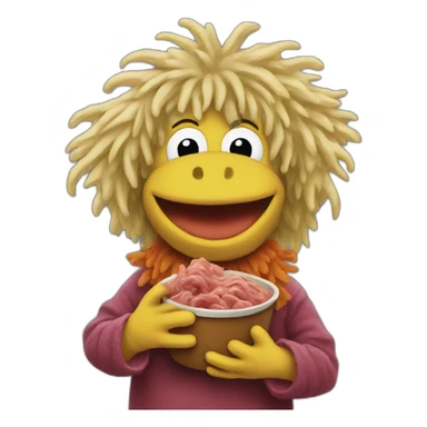 Fraggle with blond hair eating beef sticker