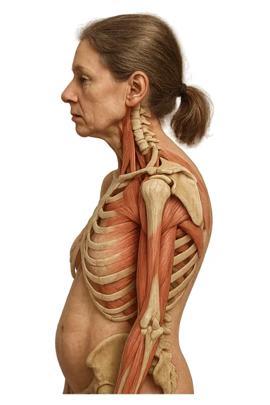 corpo umano anatomico di una donna di profilo con postura errata e spalle curve in avanti
IPERREALISTICO 4K sticker