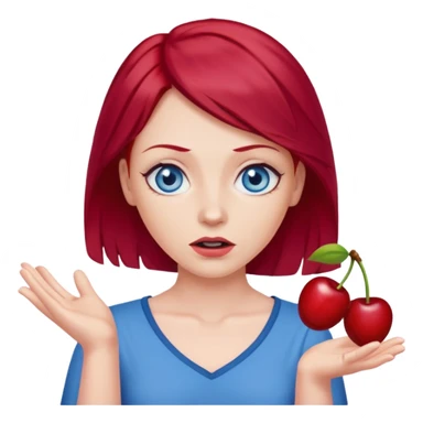 create a woman shrugging emoji, she is white, has blue eyes and cherry red hair sticker