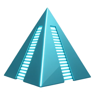 White metallic and cyan-glowing, futuristic pyramid  sticker