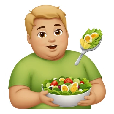 A fat person eating a healthy salad sticker