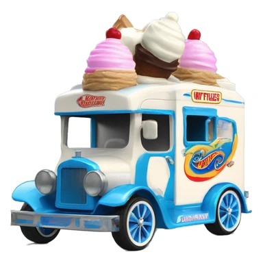 Hot wheels style, ice cream truck from 1912 with wide mag wheels, blue sticker