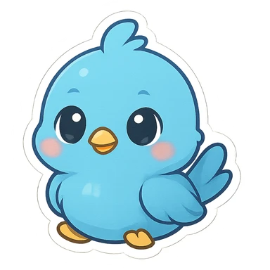bouncy blue cute bird, chibi style, big eyes, soft edges sticker