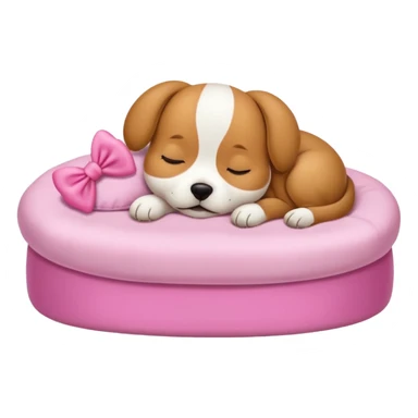 Cute sleeping dog with a pink bow and bed sticker