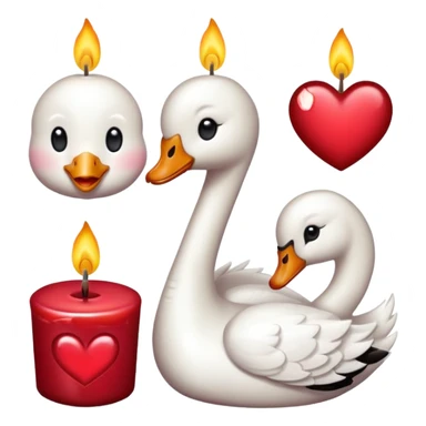 cute bow, heart, swan and candle emojis in deep reddish colour sticker