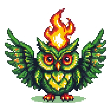 Duolingo green owl mascot with fire flames sticker