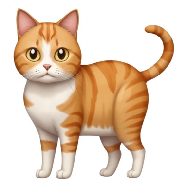 full body white, ginger and brown tabby calicio cat with skinny head and fat body with an anxious face sticker