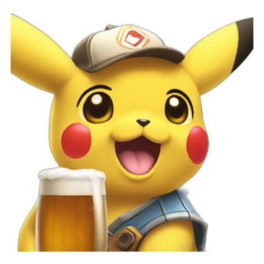 Pikachu driking beer in the hand sticker