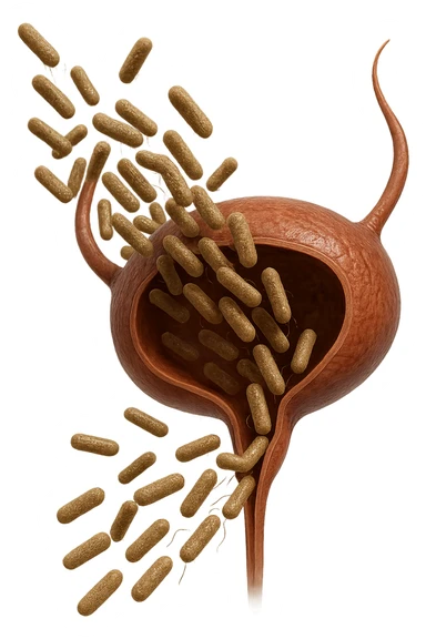 batteri intestinali che migrano ed entrano in una vescica anatomica realistica per infettarla, iperrealistico 4k sticker