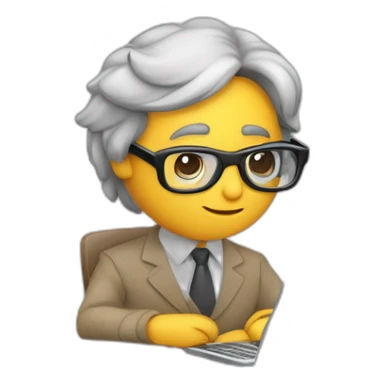 Periodista escribiendo en la computadora con lentes grabadora cámara lápiz y cuaderno, moreno y de pelo rizado sticker