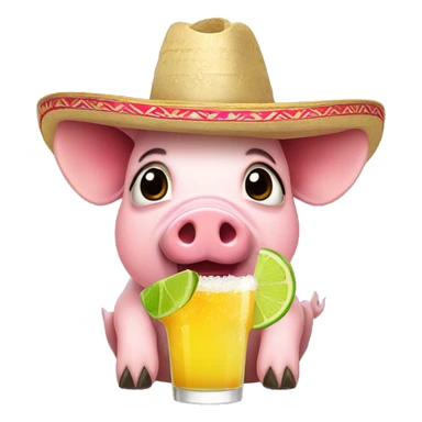 Pig wearing a sombrero drinking margarita sticker