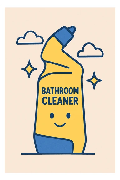 bathroom cleaner bottle, with sparkling effect, yellow and blue color scheme sticker