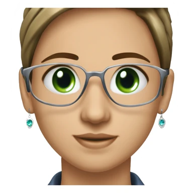 Junge Brünette Jura Studentin mit 2 Zöpfen, business casual gekleidet, Silber Schmuck und silberne Ohrringe. Kleines süßes Gesicht mit blau grünen Augen  sticker