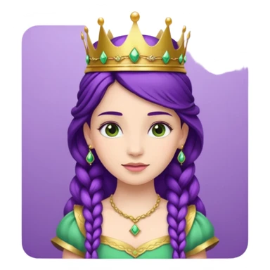 Princesses, with Gold Crown on purple braid hair, with green dress sticker