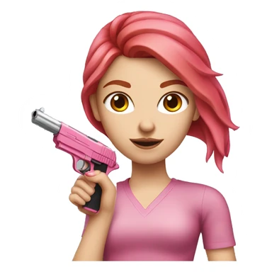 White Girl with red hair and hand pink nails holding pink gun sticker