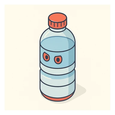 A water bottle with red eyes sticker