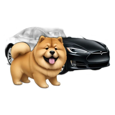 Chow chow in a tesla sticker