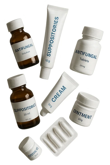 boccette di farmaci fluttuano in aria: creme, ovuli o antimicotici, IPERREALISTICO 4K sticker