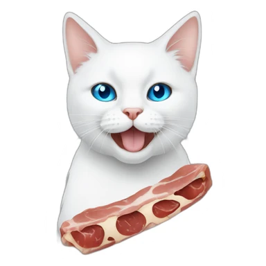white cat blue eyes eating meat sticker