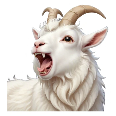 Cinematic Cute Yawning White Goat Portrait Emoji, Head tilted slightly with a dramatic, wide-open yawn, showcasing a soft, downy white fur with delicate horns and gently drooping ears, round eyes barely open in drowsy contentment, Simplified yet irresistibly adorable features, highly detailed, glowing with a soft, cozy glow, high shine, relaxed yet expressive, stylized with a touch of whimsy, bright and endearing, soft glowing outline, capturing the essence of a sleepy yet affectionate goat, so drowsy it feels like it could stretch out of the screen and curl up for a nap! sticker