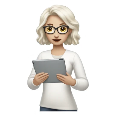white skin woman standing with ipad sticker