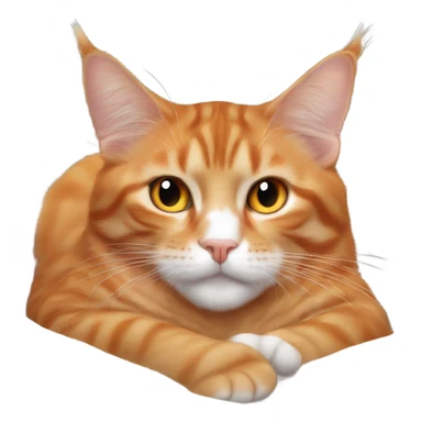 orange maine coone cat cuddled up on bed sticker