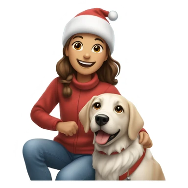 happy girl with dog outdoors christmas time sticker