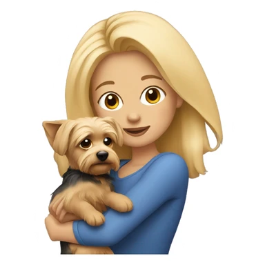 A blonde woman with her Yorkie cuddling sticker