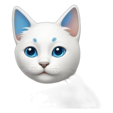 cartoon-white-cat,-with one-blue spot and one blue ear sticker