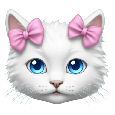 White fluffy cat with blue cute eyes with pink bow on top of the head on the right side  sticker