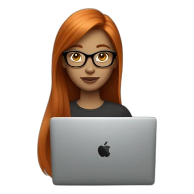 redhead long straight hair girl with black glasses using a mac laptop sticker
