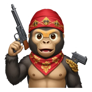 A gorilla holding a gun in the air with a bandana  sticker