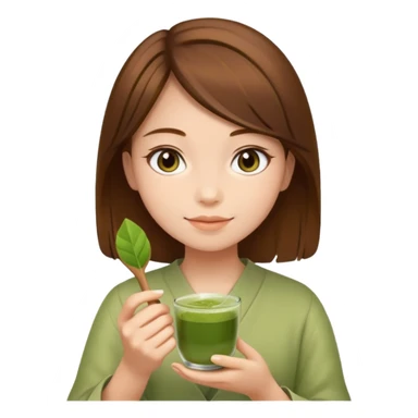 Brown hair girl holding matcha sticker