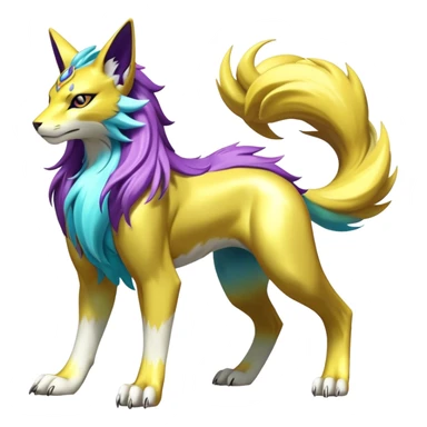 Shiny Elemental Exotic Renamon-Suicune-Raikou-Liepard-Persian-Pokémon-Fakémon-hybrid-creature (full body) sticker