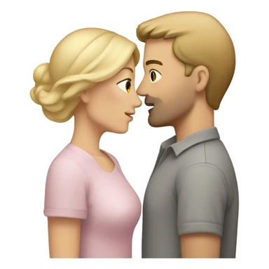 white woman with blonde hair and a light pink shirt kissing a white man with short brown hair wearing a grey shirt sticker