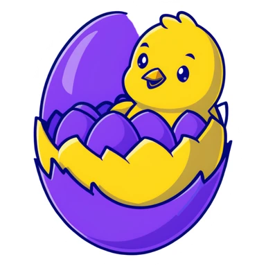 Yellow baby chick hatching from decorative Easter egg sticker