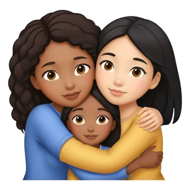 1 black girl, 3 Asian girls, hugging  sticker