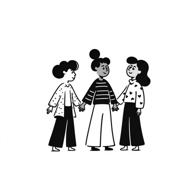 hand-drawn doodle style group logo with playful people holding hands sticker