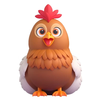 cute hen with fluffy feathers, sitting pose, big eyes, pastel colors sticker