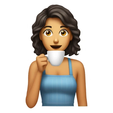 chica morena tomándose un cafe relajada sticker