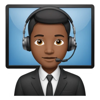 black agent working at a call center, wearing a headset, professional and friendly expression, office background sticker