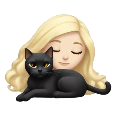 White girl blonde hair sleeping with black cat with white markings sticker